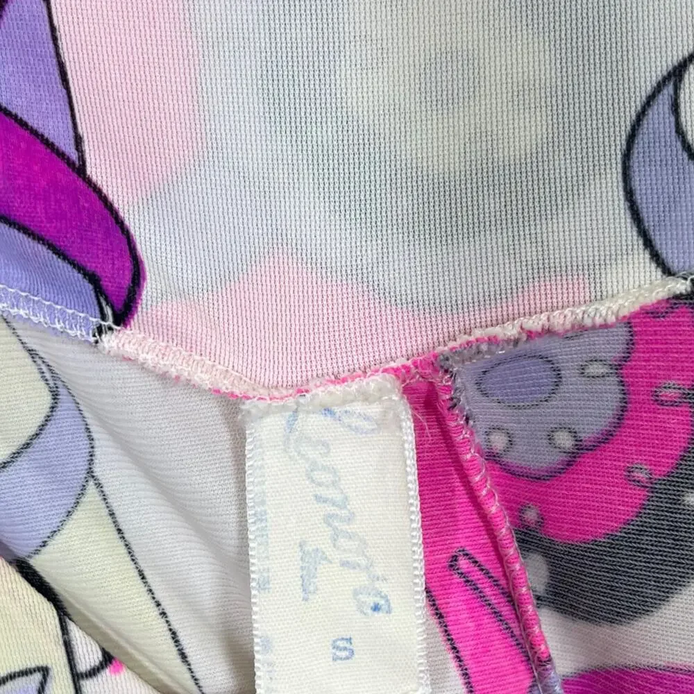 Vintage Leonora 70s Groovy Print Nightgown Small Sleeveless Pink Purple Floral - Picture 4 of 5